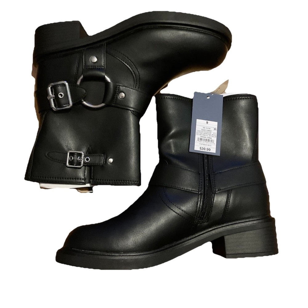 Universal Thread Women's Connor Biker Harness Black Buckle‎ Ankle Boots  Size 9